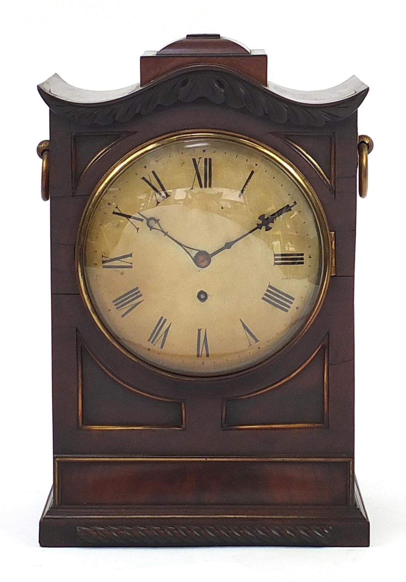 William IV mahogany bracket clock with circular dial painted dial having Roman numerals, 44cm high