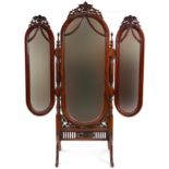 Mahogany triple aspect dressing mirror, 197cm high x 144cm wide