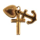 9ct gold Faith, Hope and Charity charm, 1.5cm high, 0.8g