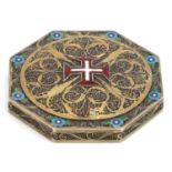 Topazio, Portuguese silver gilt and enamel filigree compact, 8cm in diameter, 64.5g