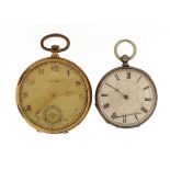 Gold plated gentlemans open face pocket watch and a ladies silver open face pocket watch