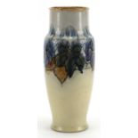 Doulton Lambeth stoneware vase hand painted with grapevine, 25.5cm high