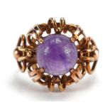 14ct gold cabochon amethyst ring, size I, 3.6g