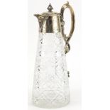 Cut glass claret jug with silver plated mounts, 27cm high