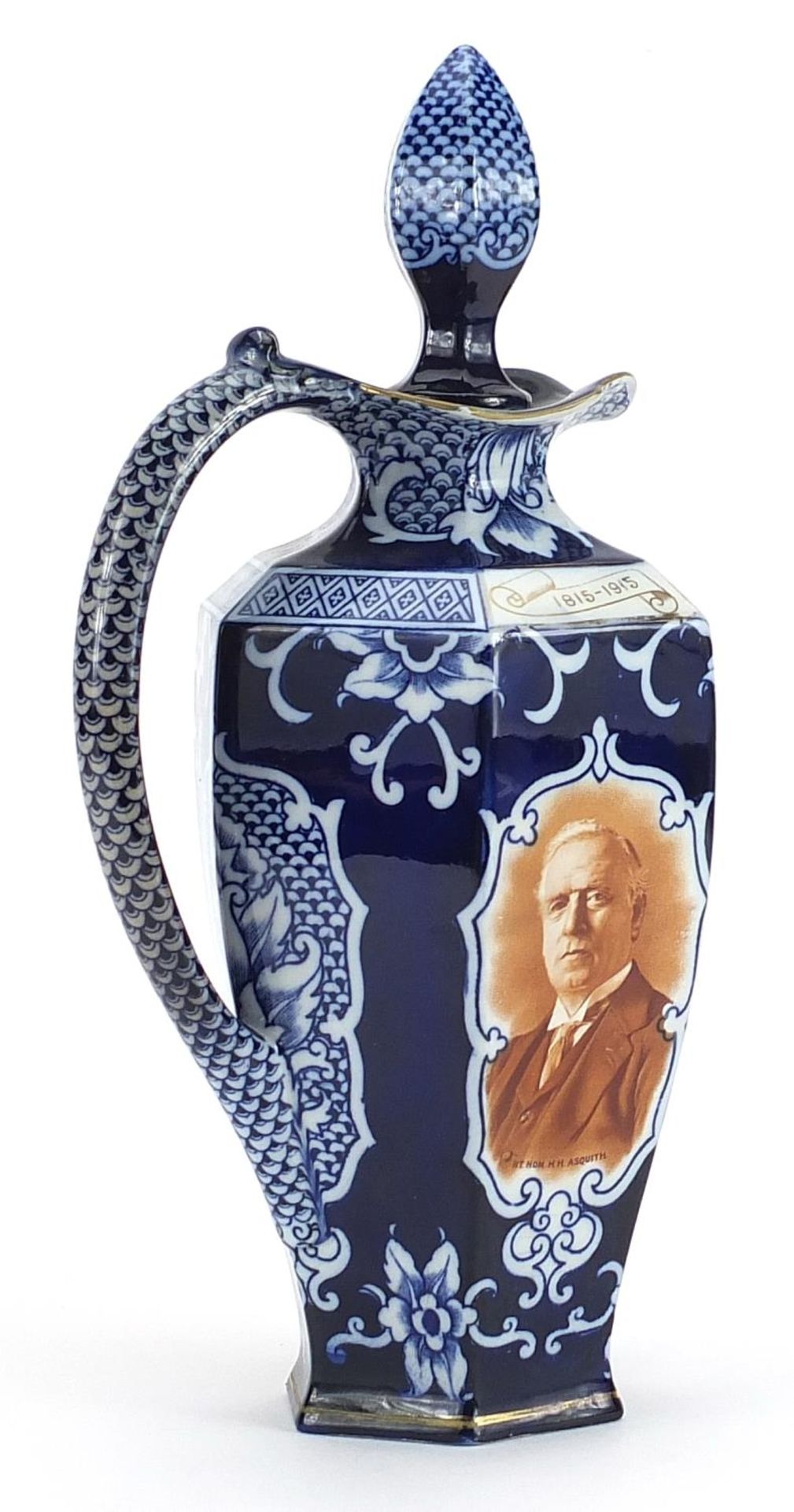 James Watson & Co jug and stopper commemorating King George V, Herbert Asquith, 28cm high - Image 3 of 4
