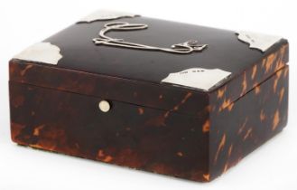 Victorian tortoiseshell cigarette box with silver mounts by A & J Zimmerman Ltd, Birmingham 1896,
