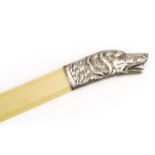 Continental 830S silver dog's head and ivorine page turner, 27.5cm in length
