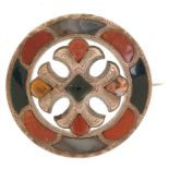 Victorian Scottish unmarked silver hardstone brooch, 4.5cm in diameter