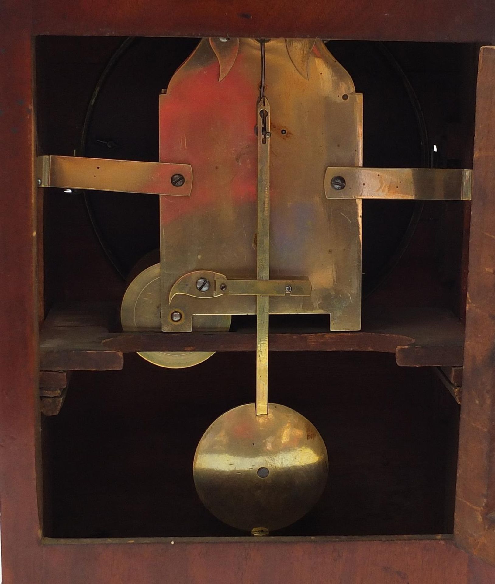 William IV mahogany bracket clock with circular dial painted dial having Roman numerals, 44cm high - Image 3 of 3