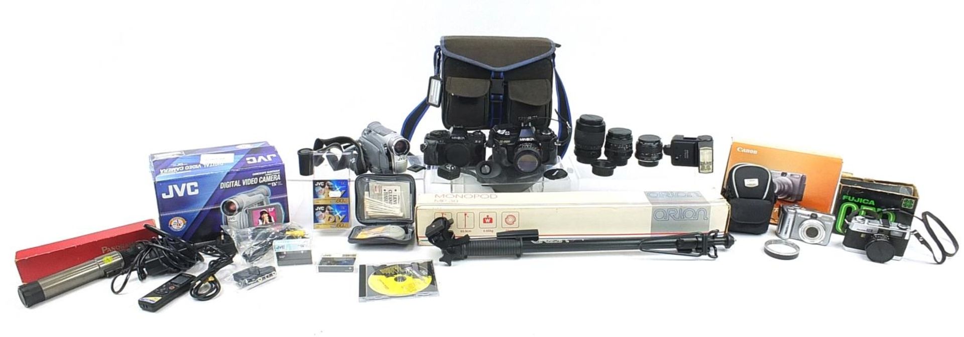 Vintage and later cameras, lenses and accessories including Minolta X-9, Minolta X-300 and Canon