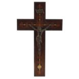 Religious interest inlaid rosewood corpus Christi with bronzed Christ, 40cm high