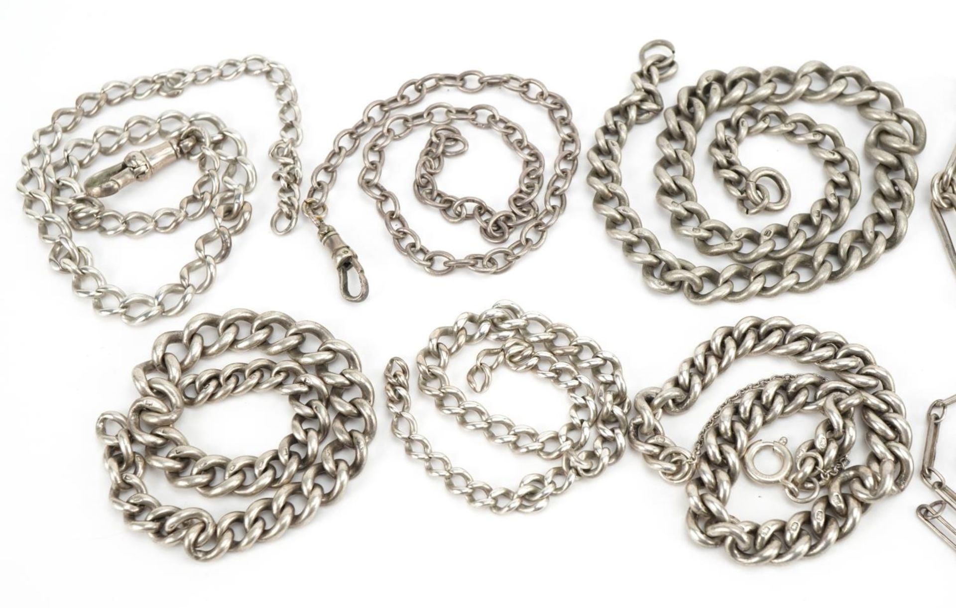 Collection of silver watch chains, some with T bars, 185.0g - Image 2 of 3