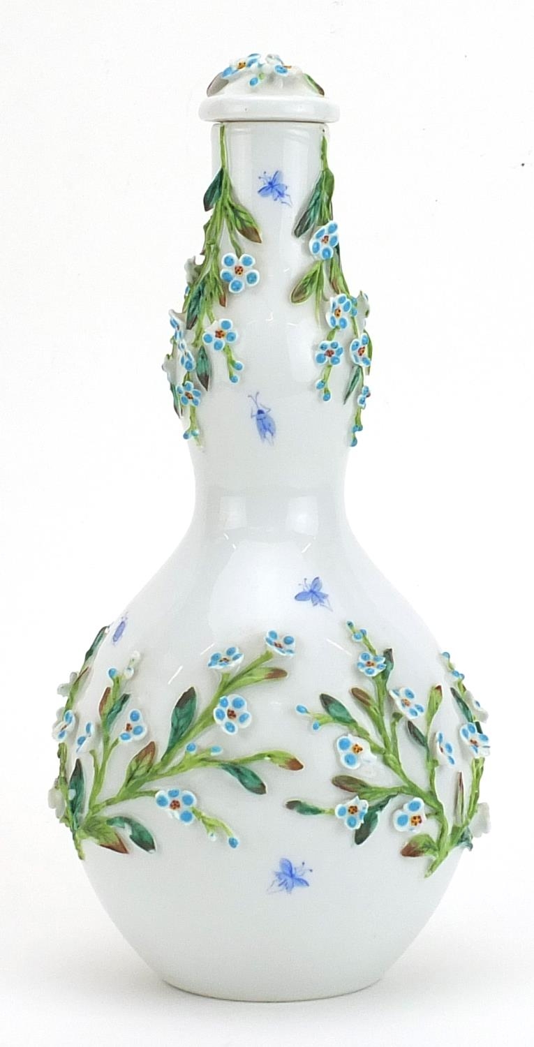 In the style of Meissen, continental porcelain double gourd floral encrusted vase and cover hand - Image 2 of 3