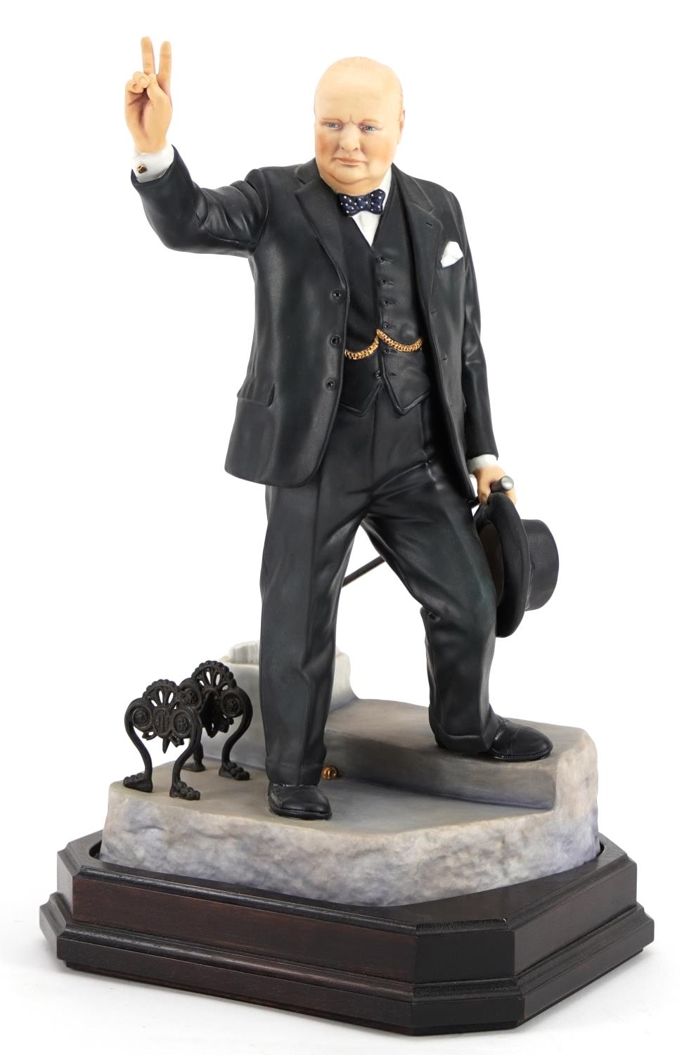 Ashmore for Worcester porcelain commemorative figure of Sir Winston Churchill raised on a wooden - Image 2 of 6