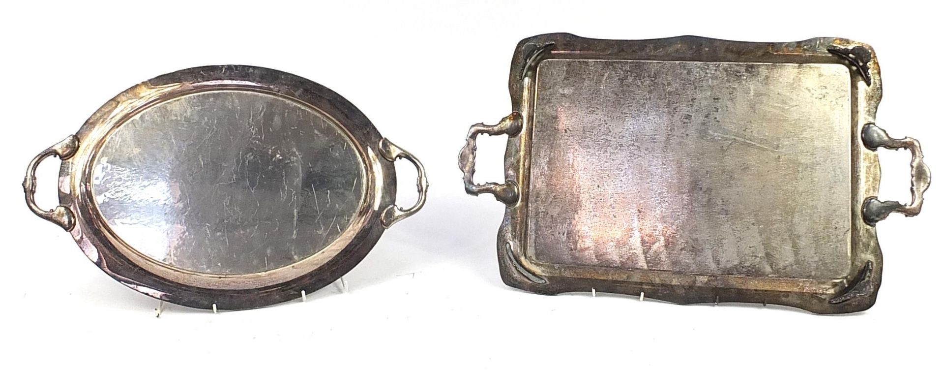 Two heavy silver plated trays with twin handles, the largest 72cm wide - Image 2 of 2