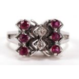 14ct white gold ruby and white sapphire ring, size N, 5.6g