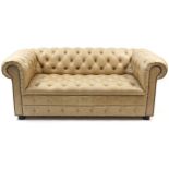 Three seater leather Chesterfield settee, 190cm wide