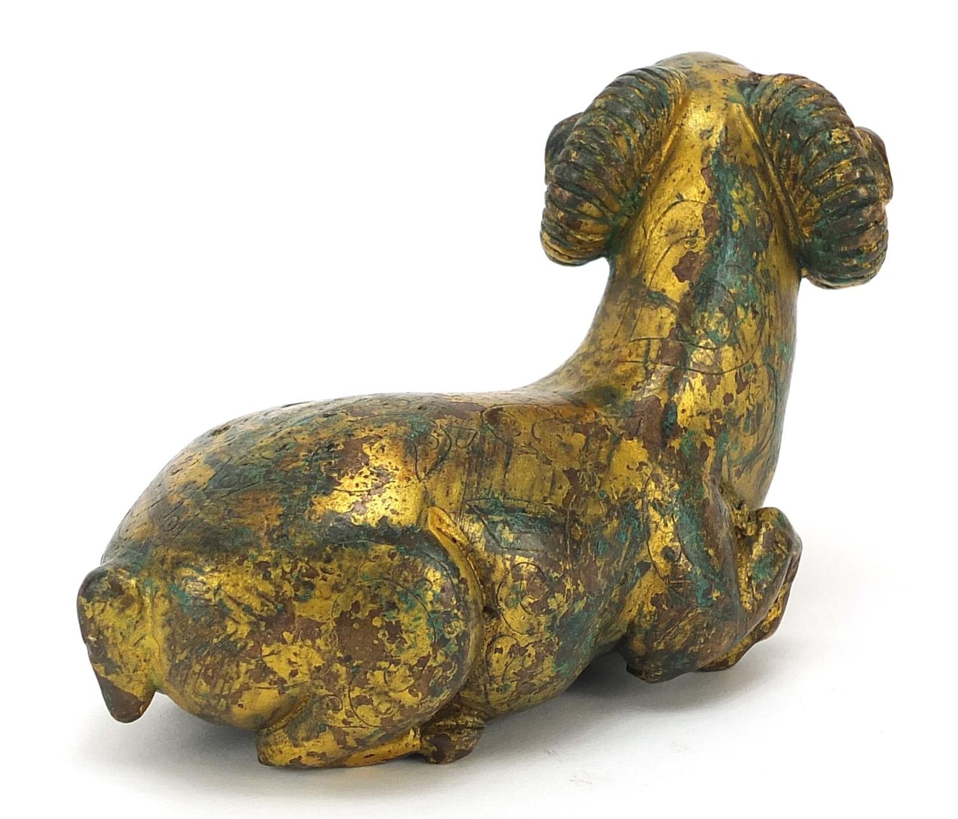 Chinese gilt bronze study of an archaic ram, 13cm in length - Image 2 of 3