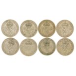 Eight George VI two shillings, 1938 - 1945, 89.6g