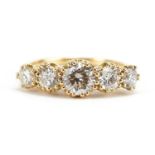 18ct gold diamond graduated five stone ring with certificate, total diamond weight approximately 1.