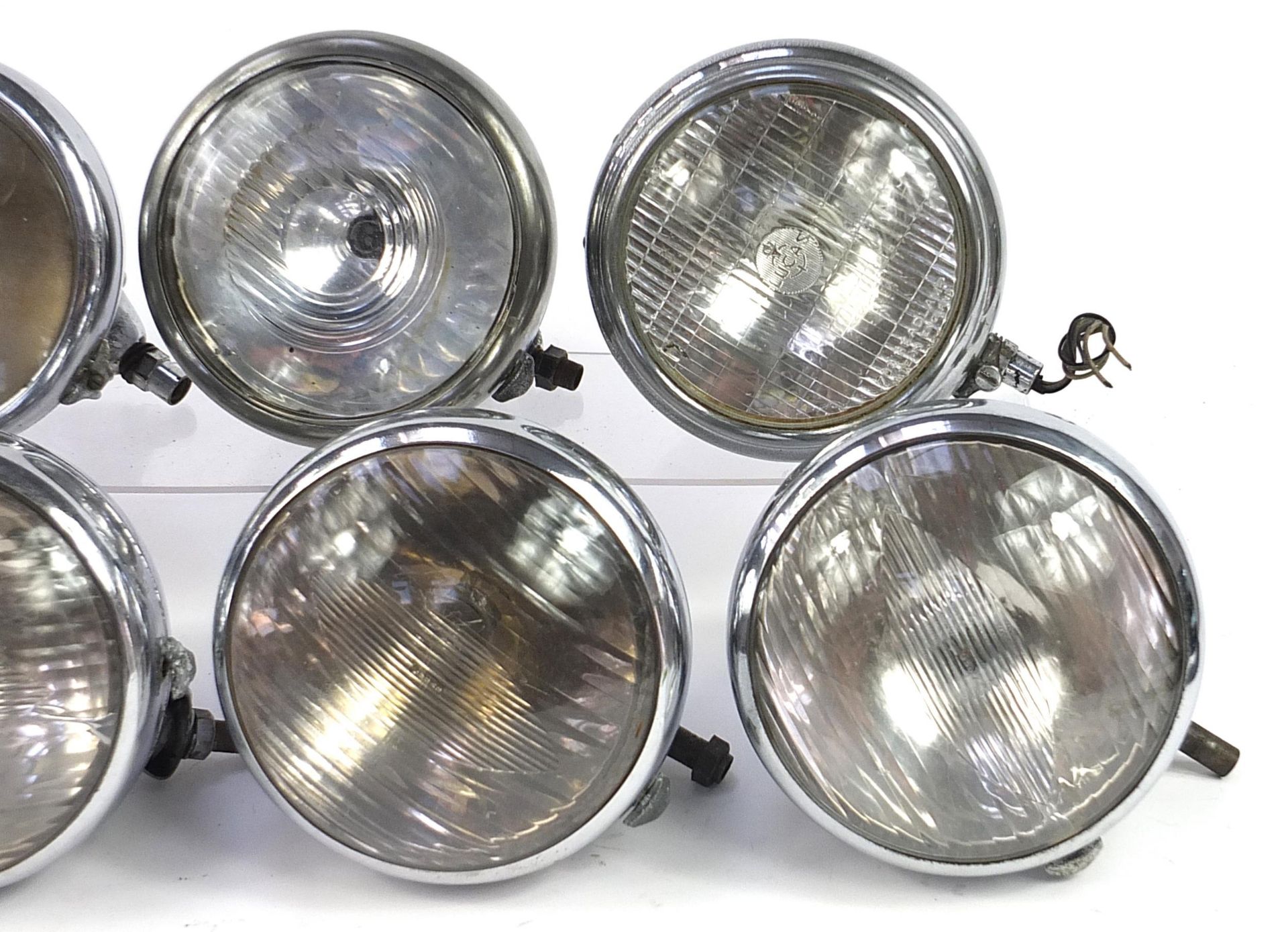 Eight vintage Joseph Lucas King of the Road motor vehicle headlamps, type 148, some with Lucas glass - Image 3 of 4