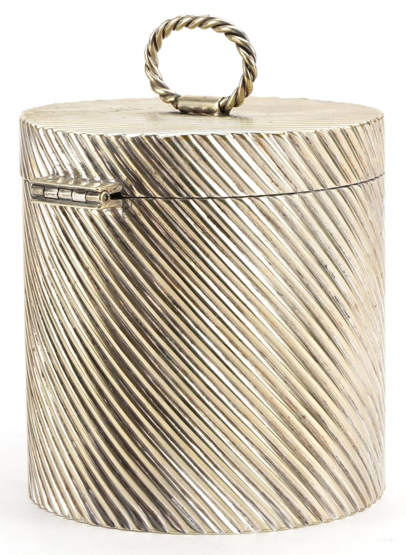 Cylindrical silver plated box with hinged lid, 14cm high - Image 2 of 3