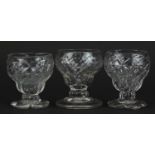 Three antique bonnet glasses, the largest 7.5cm high