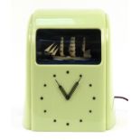 Vitascope, Art Deco green Bakelite clock with diorama ship Automaton, numbered 00688 to the back,