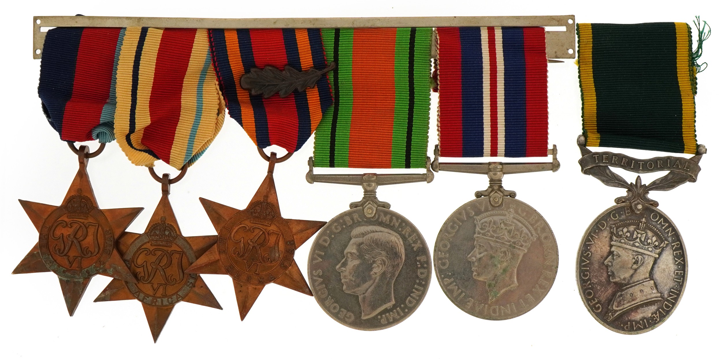 British military World War II six medal group including, Territorial Efficient Service medal awarded