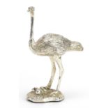 Afrisilver, African sterling silver filled ostrich with eggs, 15cm high, 149.0g