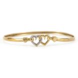 9ct gold love heart bangle, 5.9cm wide, 4.7g