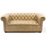 Three seater leather Chesterfield settee, 190cm wide