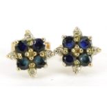 Pair of 9ct gold sapphire and diamond stud earrings, 8mm high, 0.7g