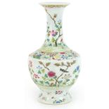 Chinese porcelain vase hand painted in the famille rose palette with birds amongst flowers, six