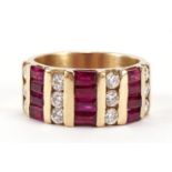 14ct gold diamond and ruby ring, size L, 7.8g