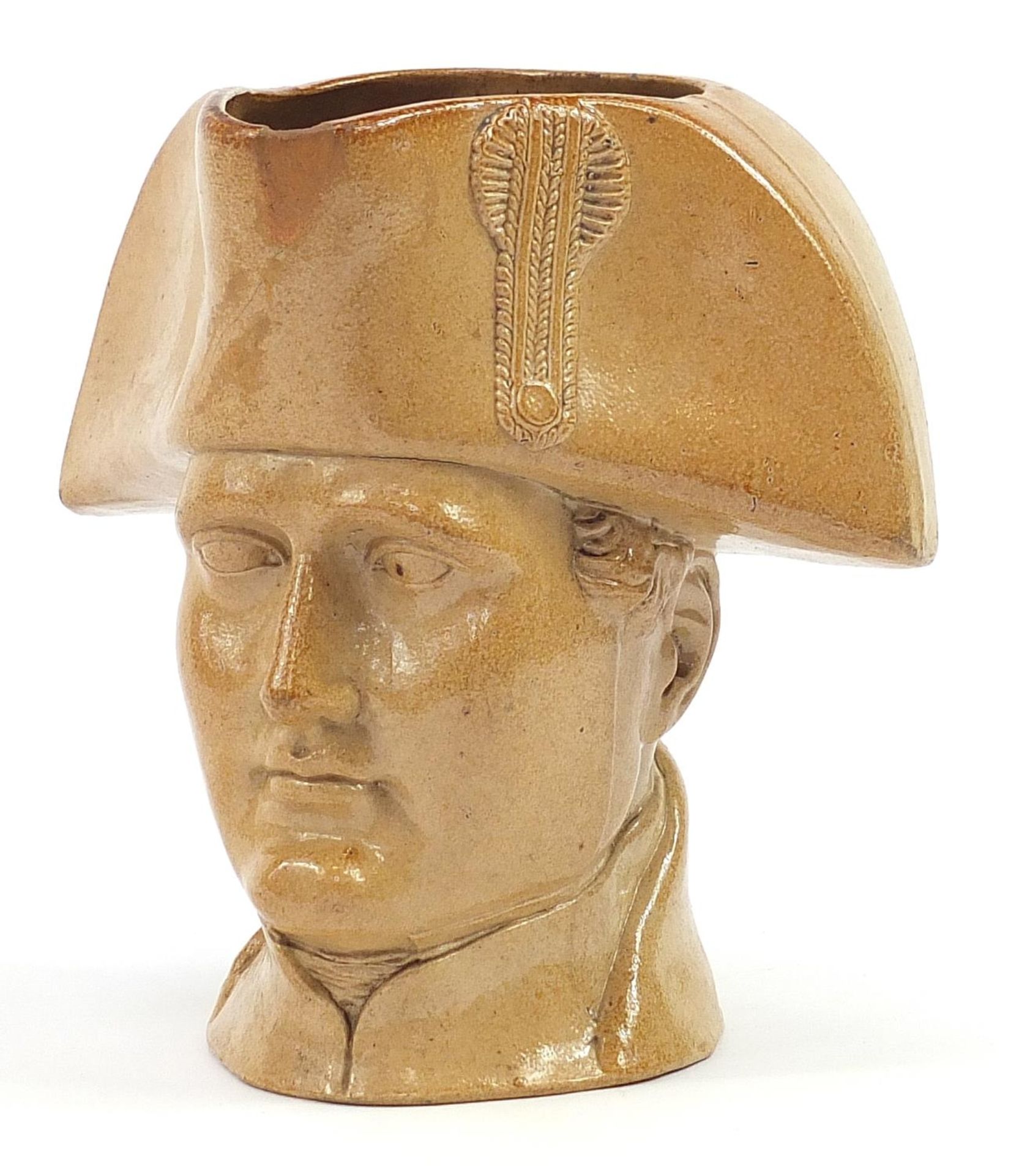 Stephen Green of Lambeth, 19th century salt glaze character jug in the form of Napoleon Bonaparte,