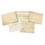 Four antique vellum documents and a land tax register document