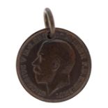 George V 1917 threepence charm housed in a fitted tooled leather Good Luck box