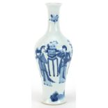 Chinese blue and white porcelain vase hand painted with figures in a palace setting, six figure