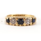 18ct gold sapphire and diamond five stone ring, size K, 3.5g