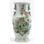 Large Chinese porcelain hexagonal vase hand painted in the famille rose palette with vases of