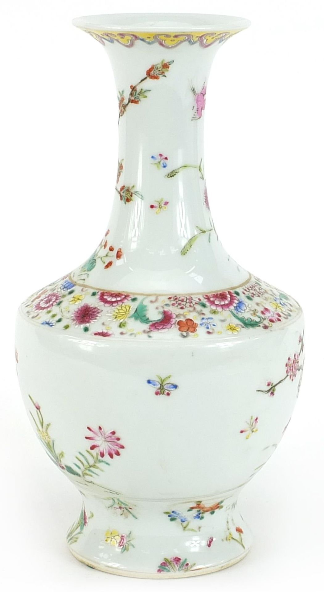 Chinese porcelain vase hand painted in the famille rose palette with birds amongst flowers, six - Image 2 of 3