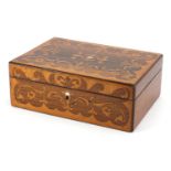 Victorian inlaid rosewood and walnut workbox, 11cm H x 30cm W x 21.5cm D