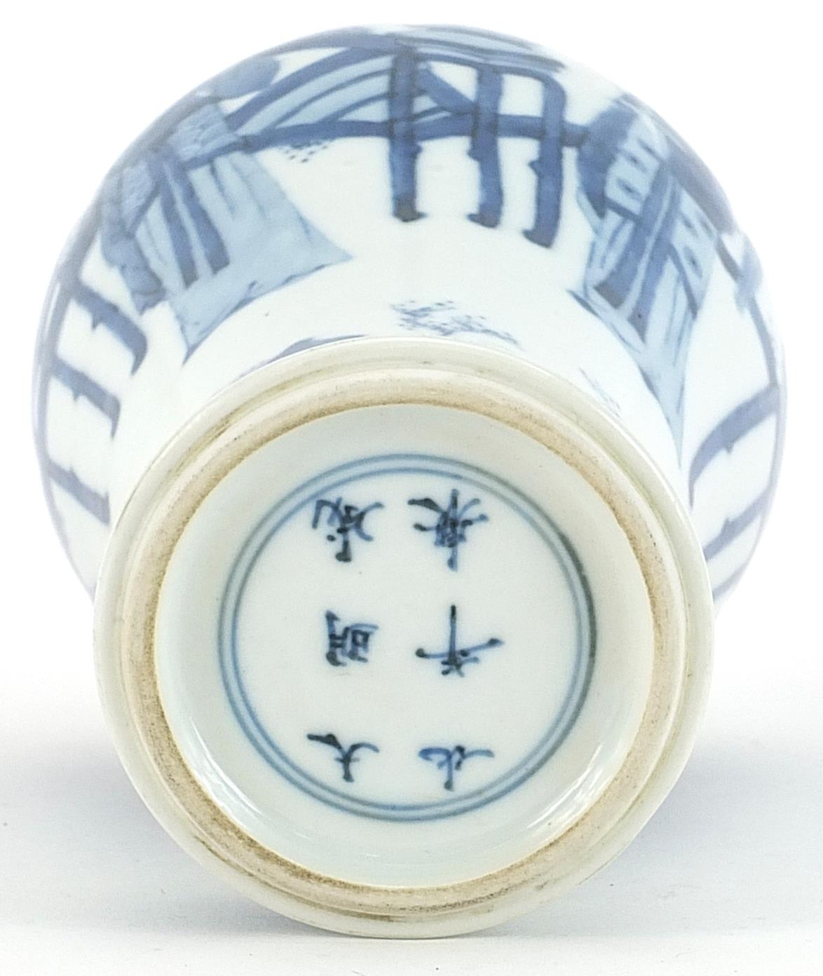 Chinese blue and white porcelain vase hand painted with figures in a palace setting, six figure - Image 3 of 3