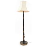 Chinese black lacquered chinoiserie standard lamp with shade, 175cm high