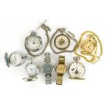 Two gentlemen's wristwatches and six pocket watches including a 9ct gold Accurist example