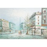 Burnett - Parisian street scene with figures, Impressionist oil on canvas, framed, 90cm x 60cm
