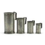 Graduated set of four antique pewter measures, indistinct maker's mark to each, possibly Dewitte
