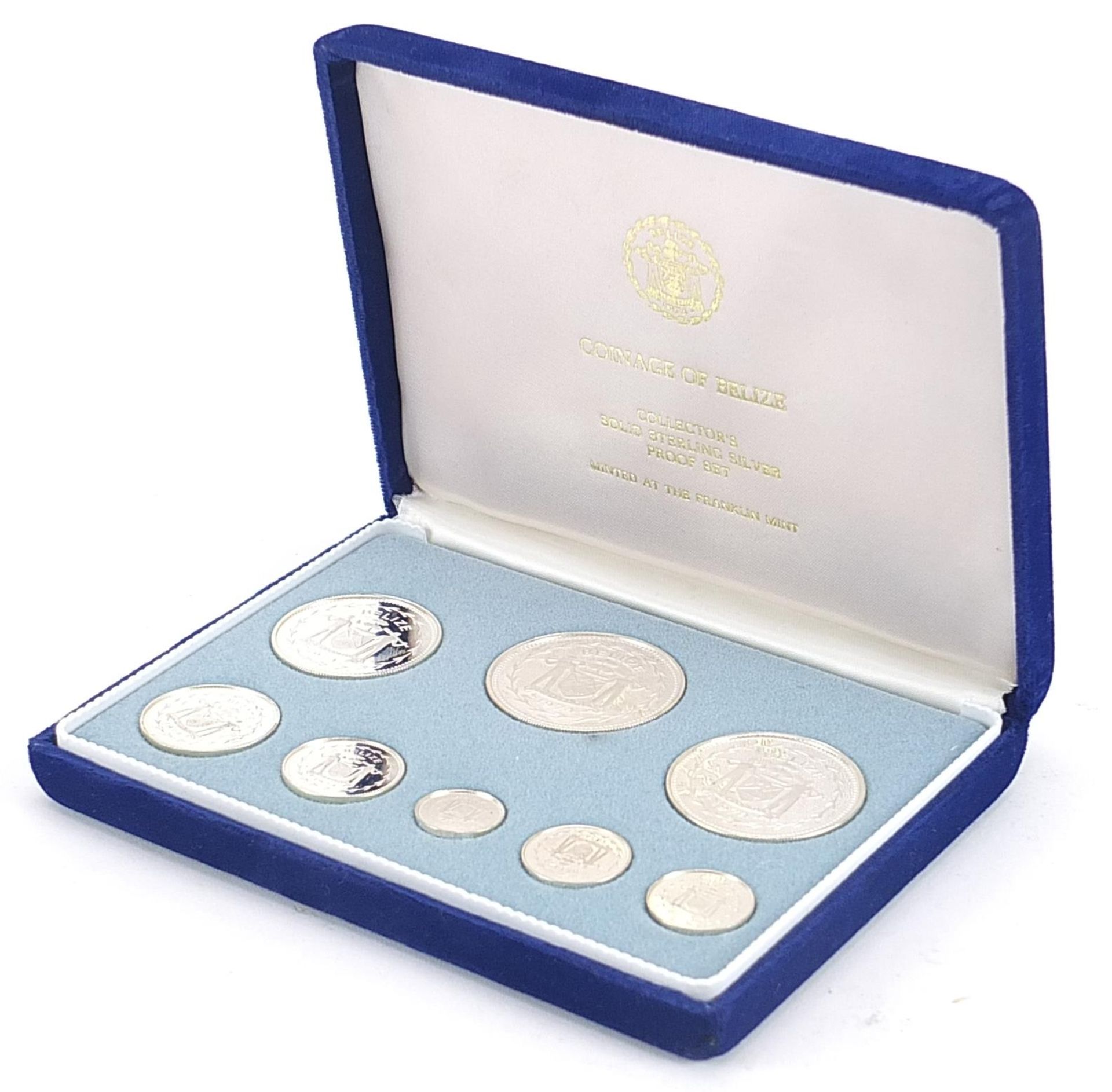 Belize 1974 collector's silver proof set minted at The Franklin Mint, with fitted case, total 102.8g