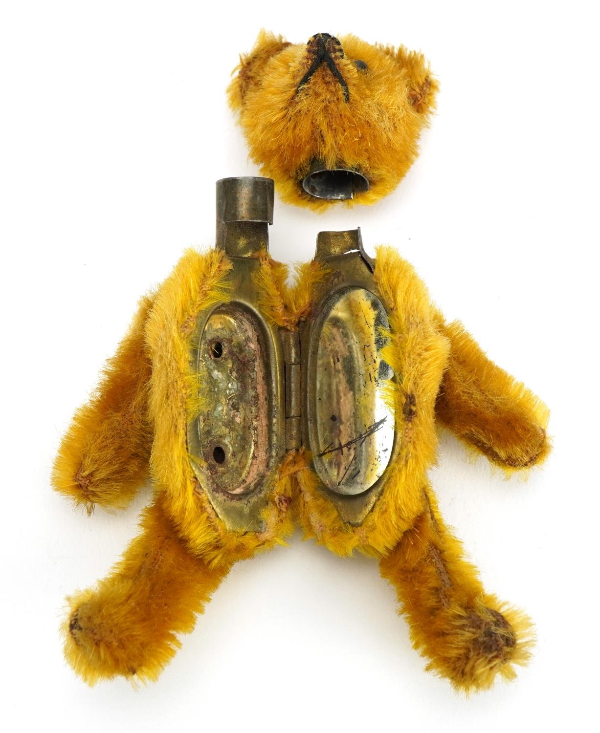 Miniature silver teddy bear compact with articulated limbs, probably Schuco, 8.5cm high - Image 2 of 3